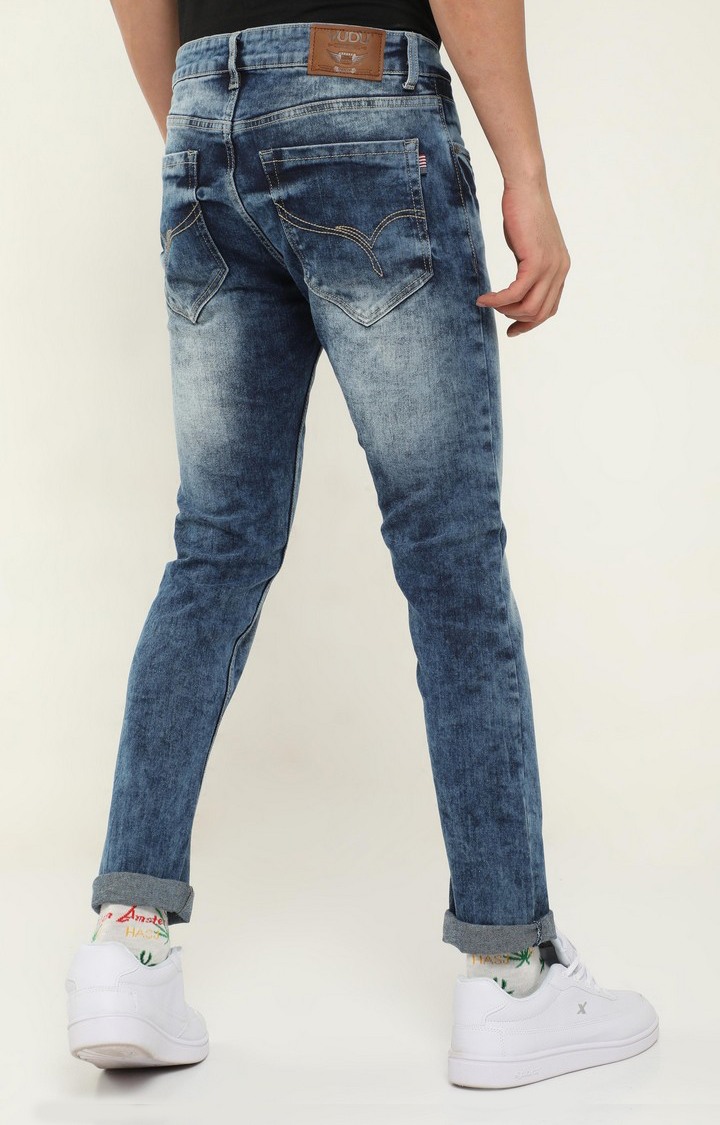 Men's Navy Blue Cotton Slim Jeans