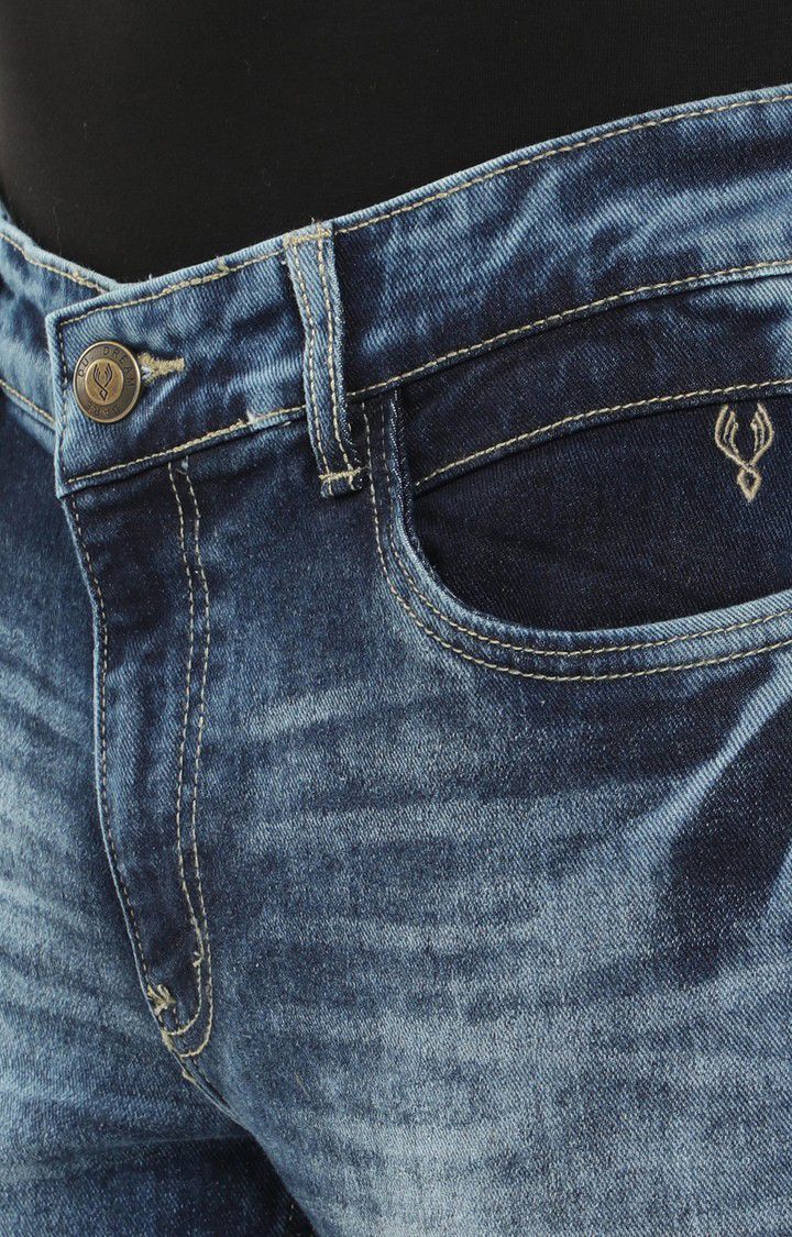 Men's Navy Blue Cotton Slim Jeans