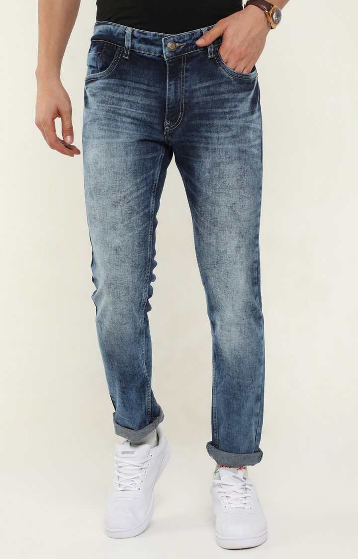 Men's Navy Blue Cotton Slim Jeans