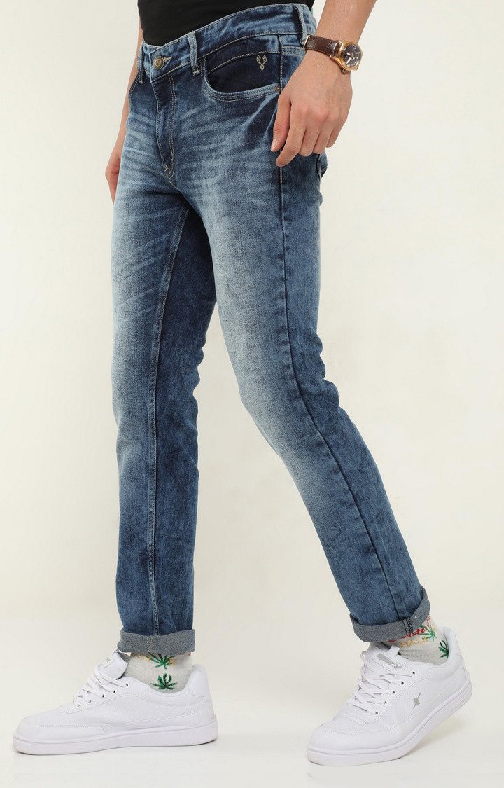 Men's Navy Blue Cotton Slim Jeans