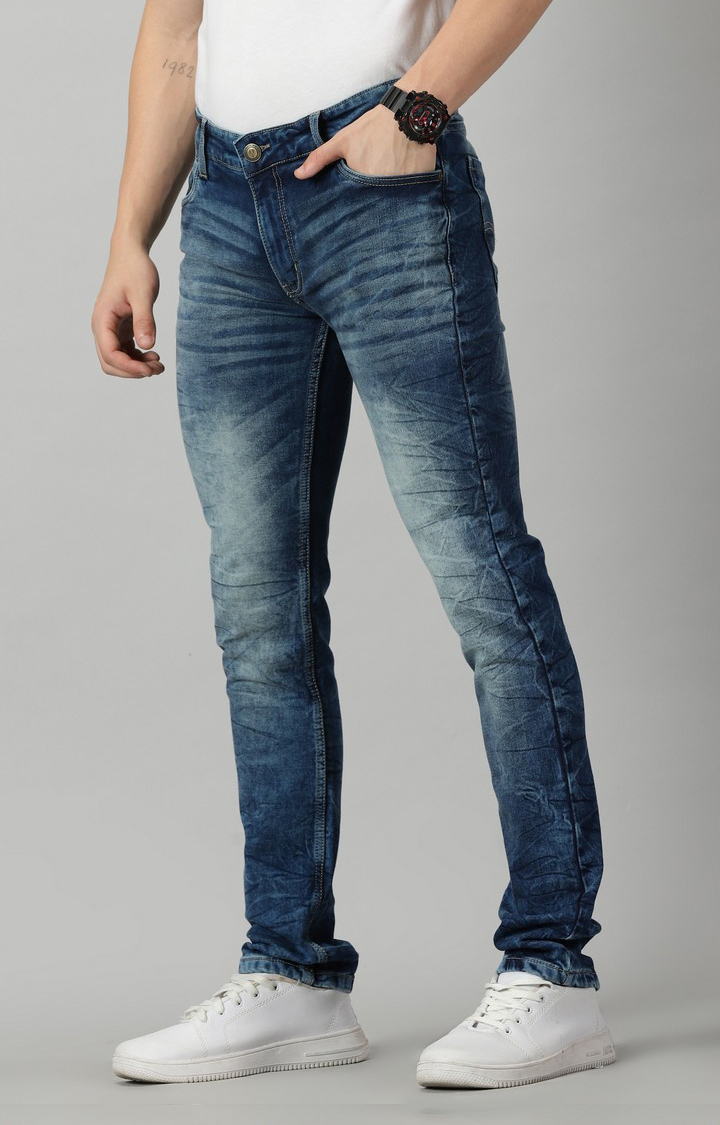 Men's Navy Blue Cotton Slim Jeans