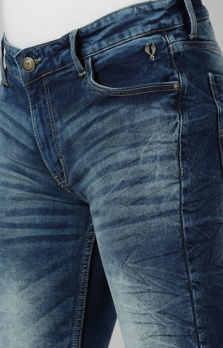 Men's Navy Blue Cotton Slim Jeans