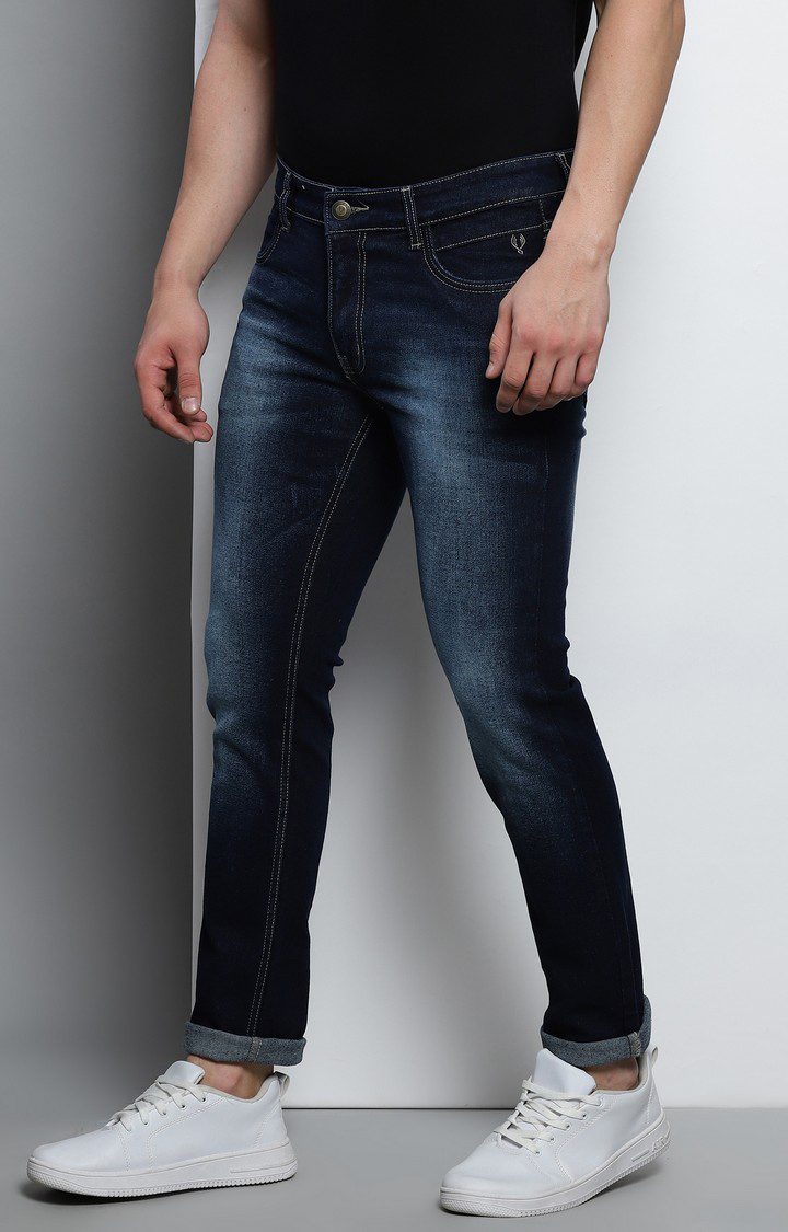 Men's Navy Blue Cotton Slim Jeans