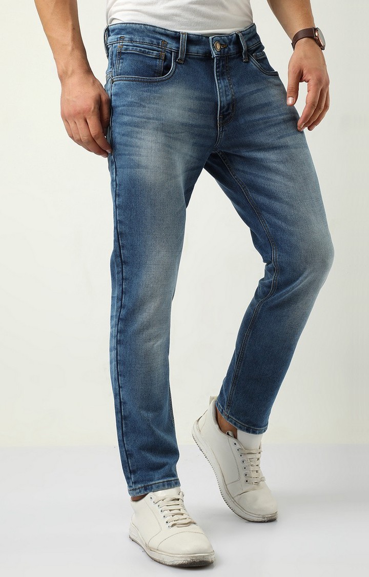 Men's Navy Blue Cotton Straight Jeans