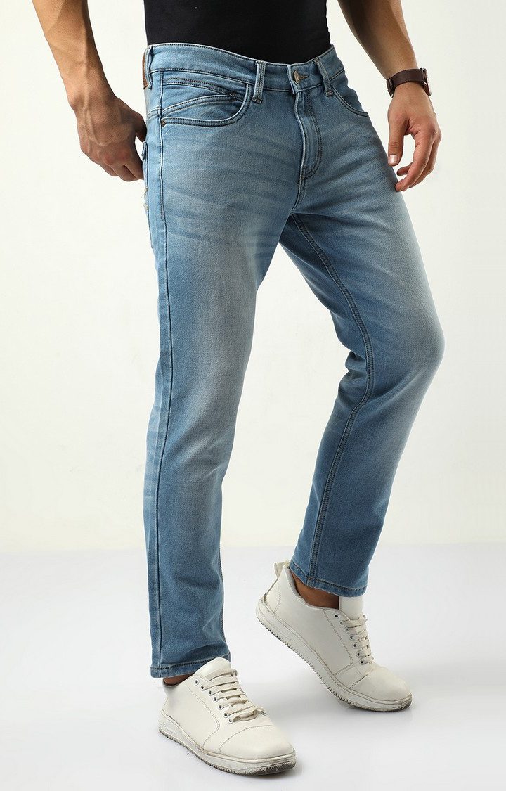 Men's Blue Cotton Straight Jeans