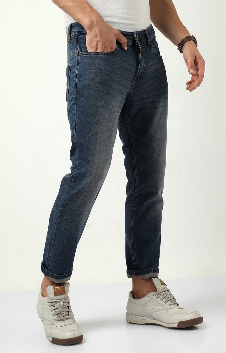 Men's Navy Blue Cotton Slim Jeans