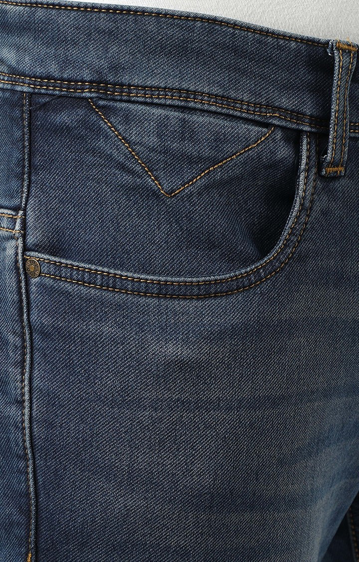 Men's Navy Blue Cotton Slim Jeans