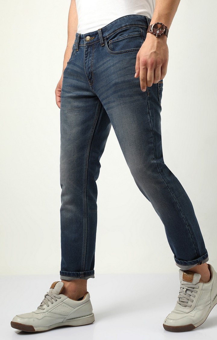 Men's Navy Blue Cotton Slim Jeans