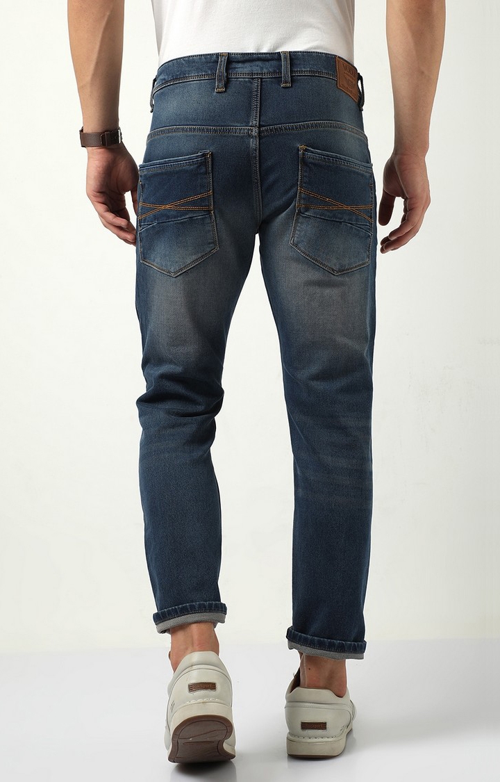 Men's Navy Blue Cotton Slim Jeans