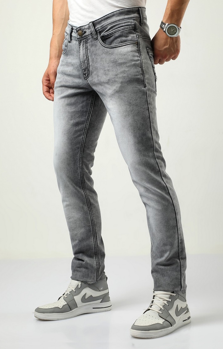 Men's Grey Cotton Straight Jeans
