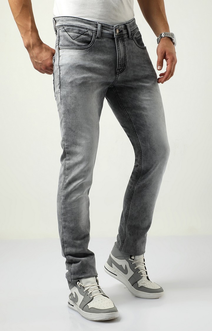 Men's Grey Cotton Straight Jeans