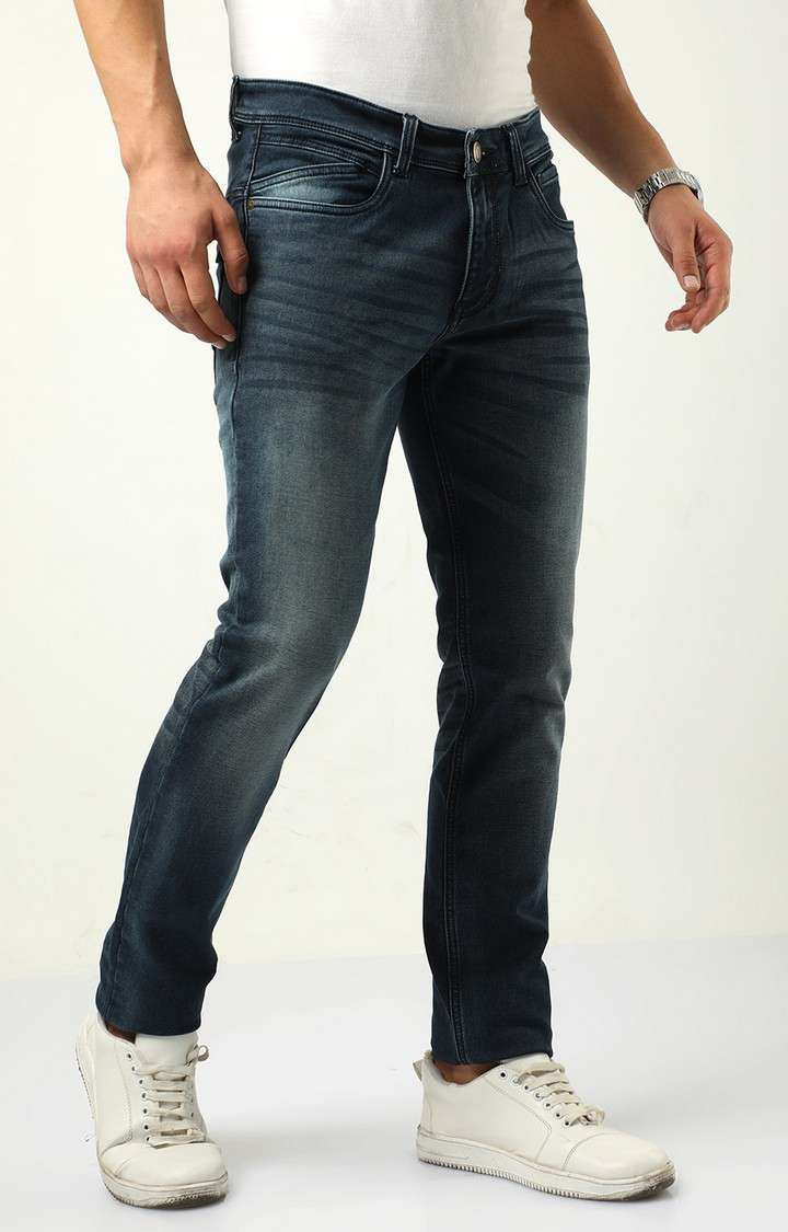 Men's Navy Blue Cotton Straight Jeans