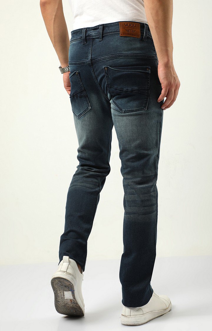 Men's Navy Blue Cotton Straight Jeans