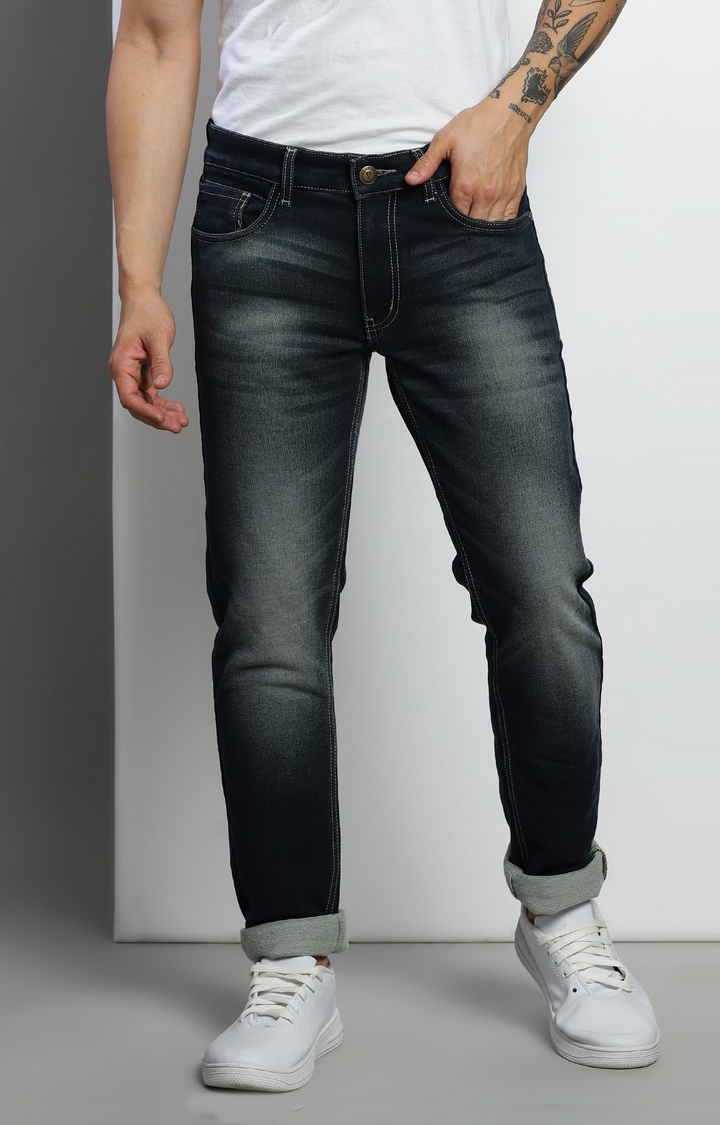 VUDU | Men's Navy Blue Cotton Slim Jeans
