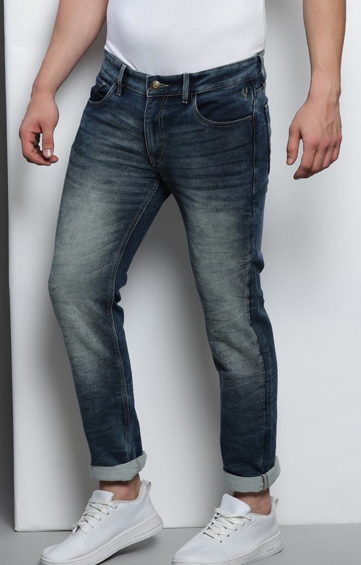 Men's Navy Blue Cotton Slim Jeans