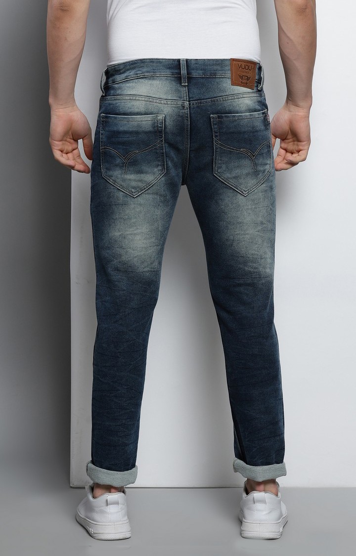 Men's Navy Blue Cotton Slim Jeans