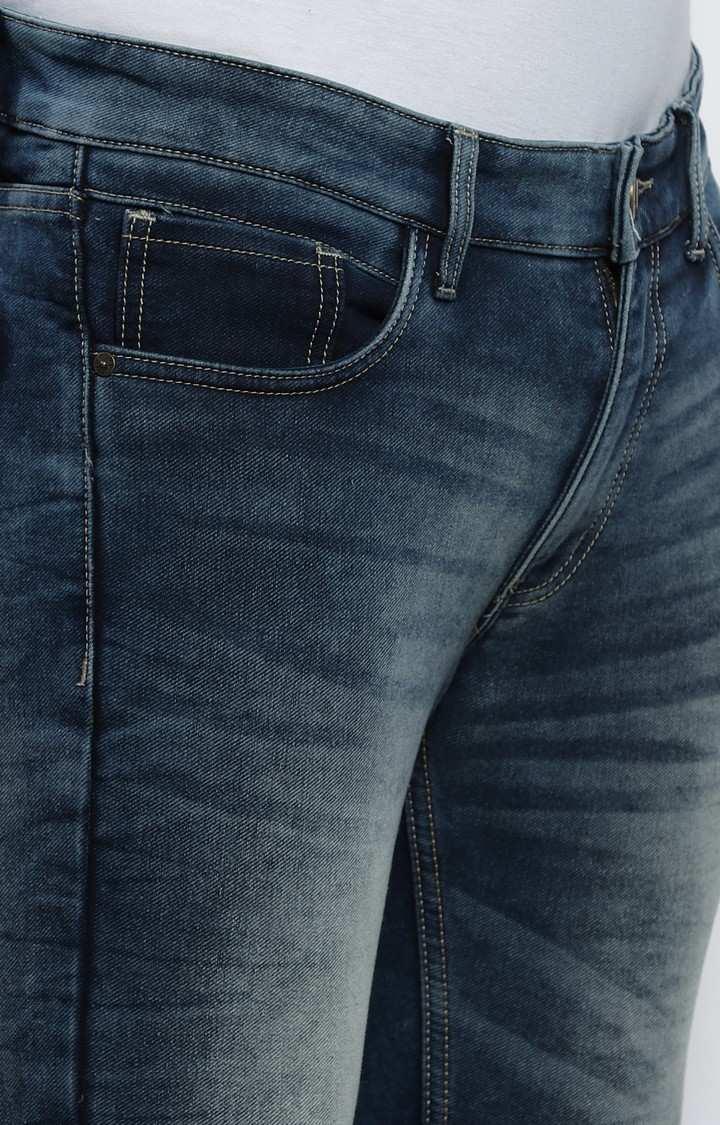Men's Navy Blue Cotton Slim Jeans
