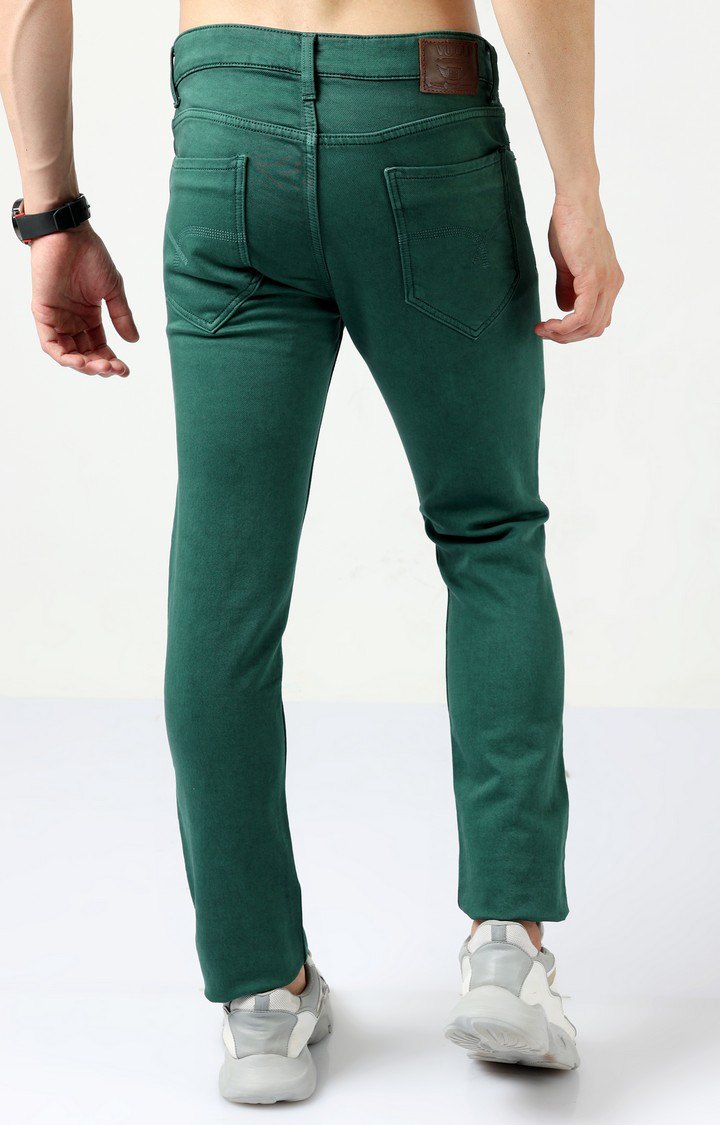 Men's Green Cotton Slim Jeans