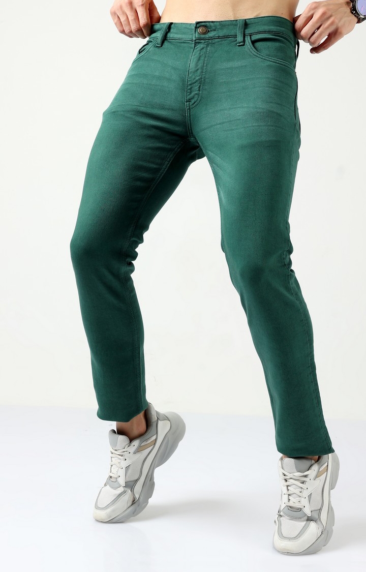 Men's Green Cotton Slim Jeans