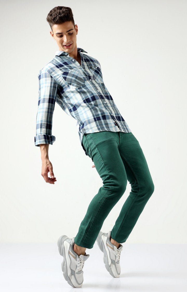 Men's Green Cotton Slim Jeans