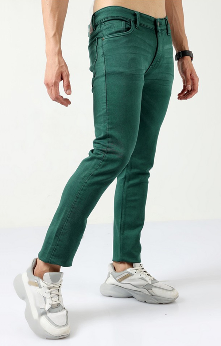 Men's Green Cotton Slim Jeans
