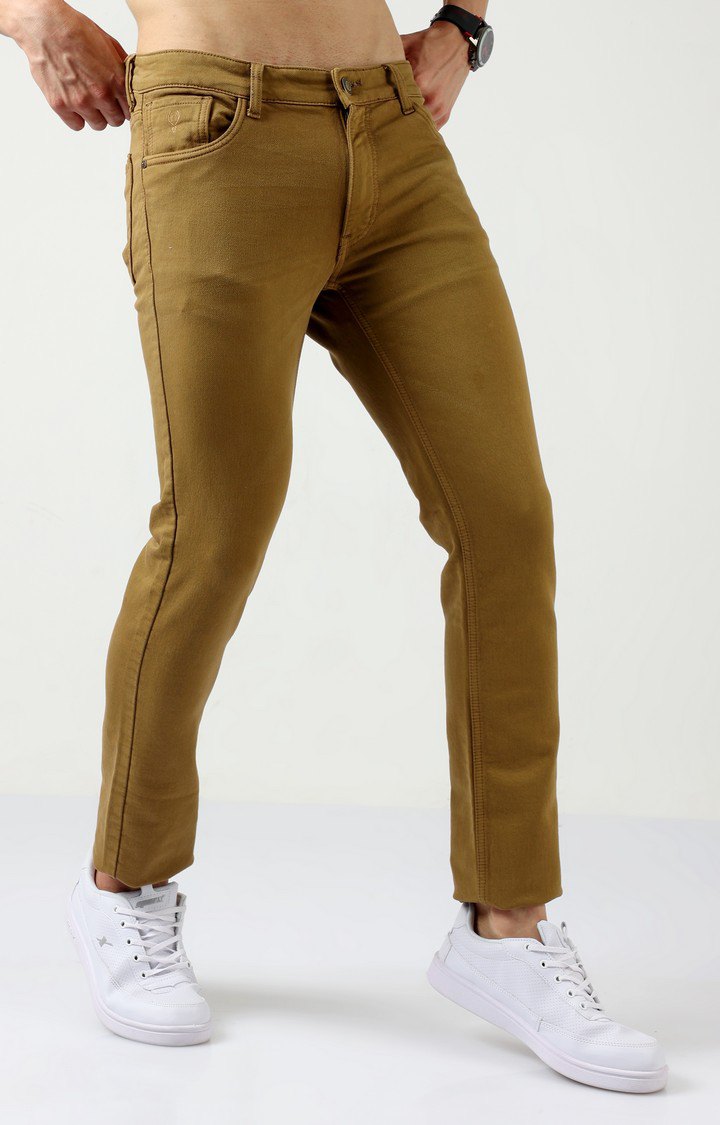 Men's Khaki Cotton Slim Jeans