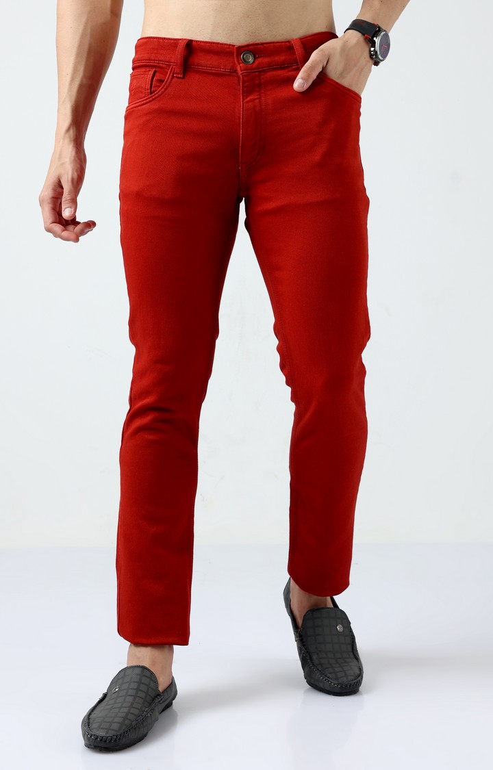 VUDU | Men's Red Cotton Slim Jeans