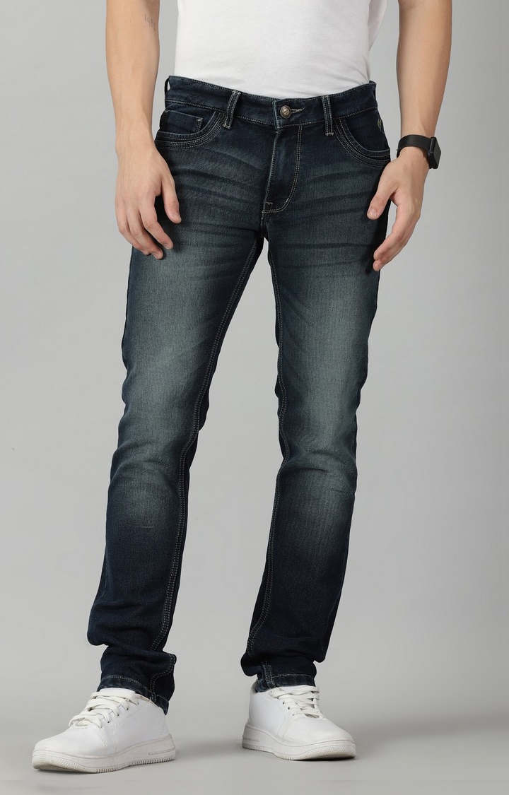 VUDU | Men's Navy Blue Cotton Straight Jeans