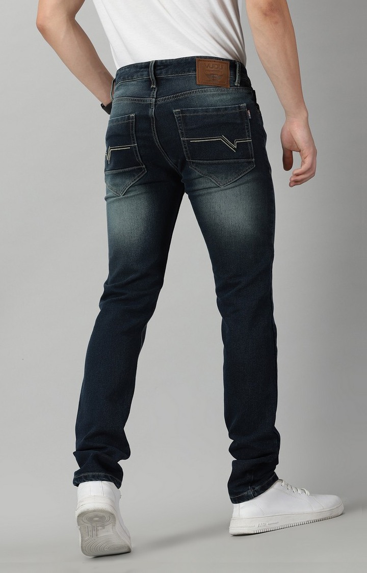 Men's Navy Blue Cotton Straight Jeans