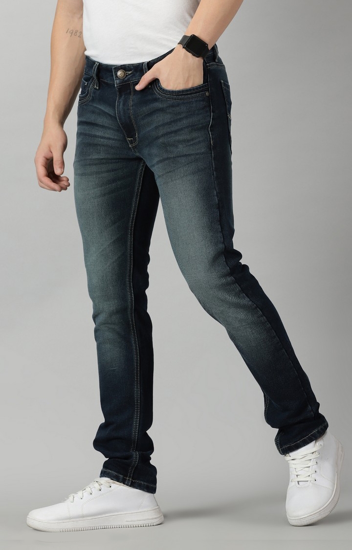 Men's Navy Blue Cotton Straight Jeans