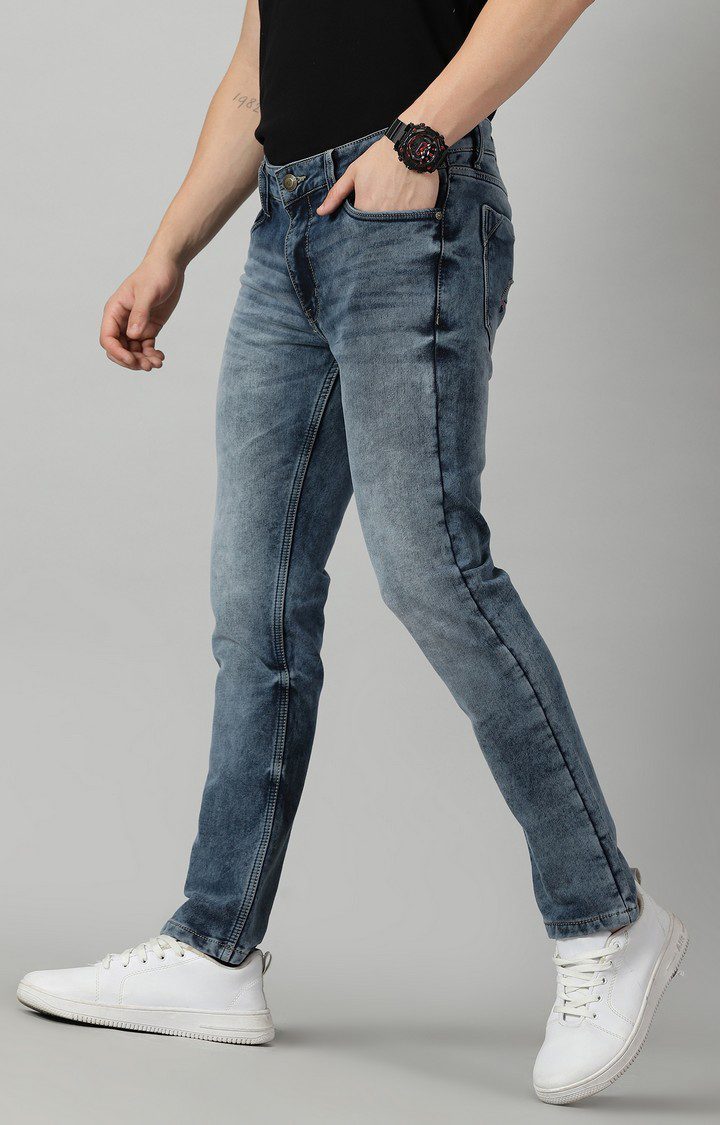 Men's Navy Blue Cotton Straight Jeans