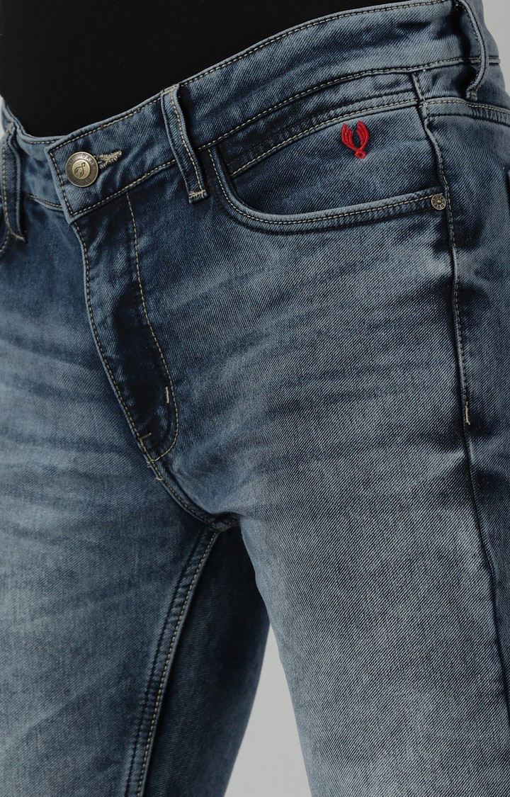 Men's Navy Blue Cotton Straight Jeans