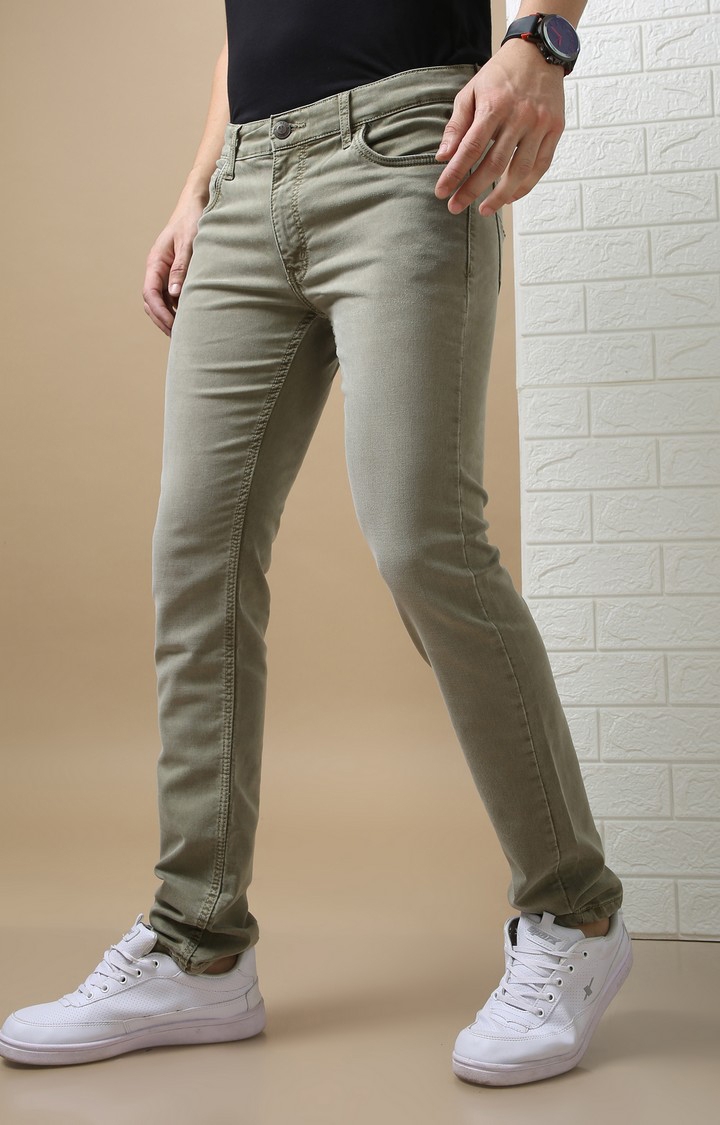 Men's Brown Cotton Slim Jeans