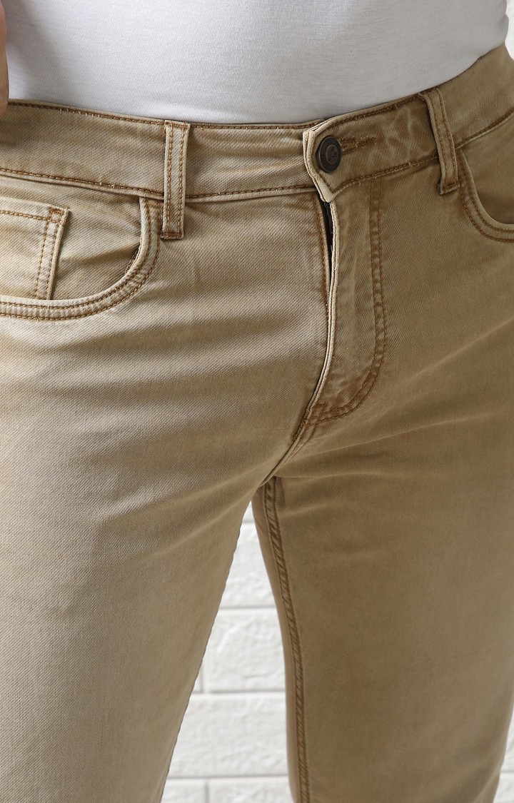 Men's Beige Cotton Straight Jeans