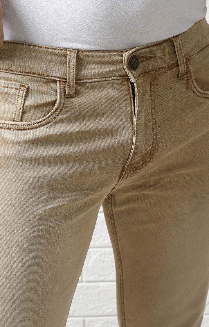 Men's Beige Cotton Straight Jeans