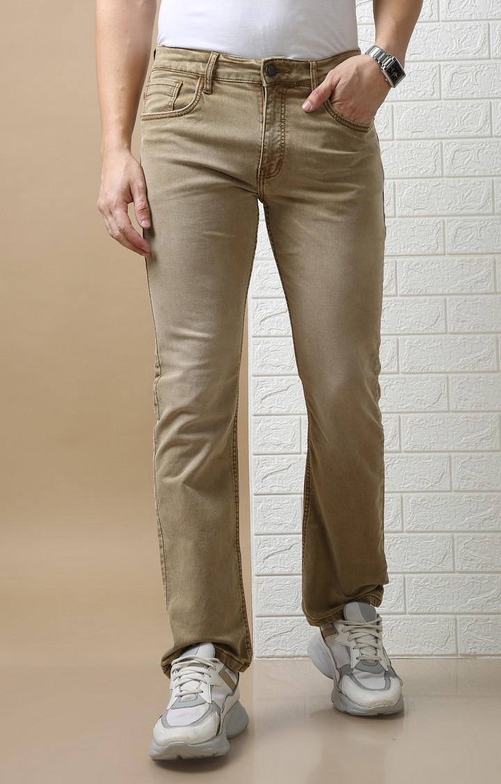 VUDU | Men's Beige Cotton Straight Jeans