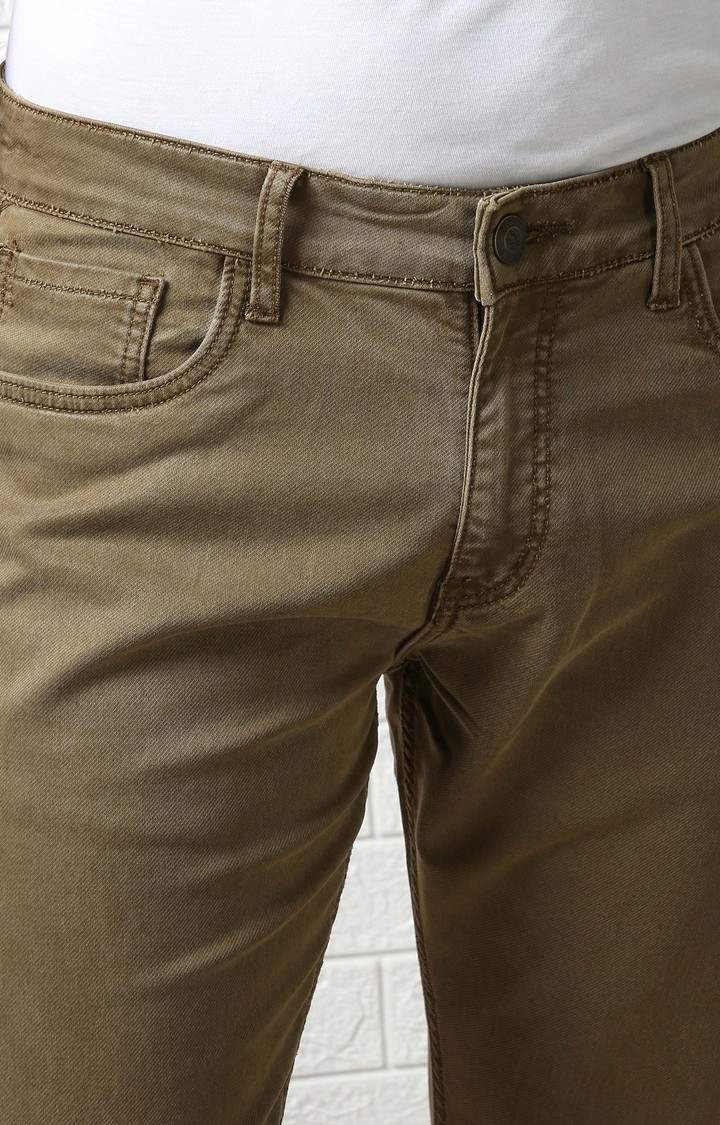 Men's Beige Cotton Straight Jeans
