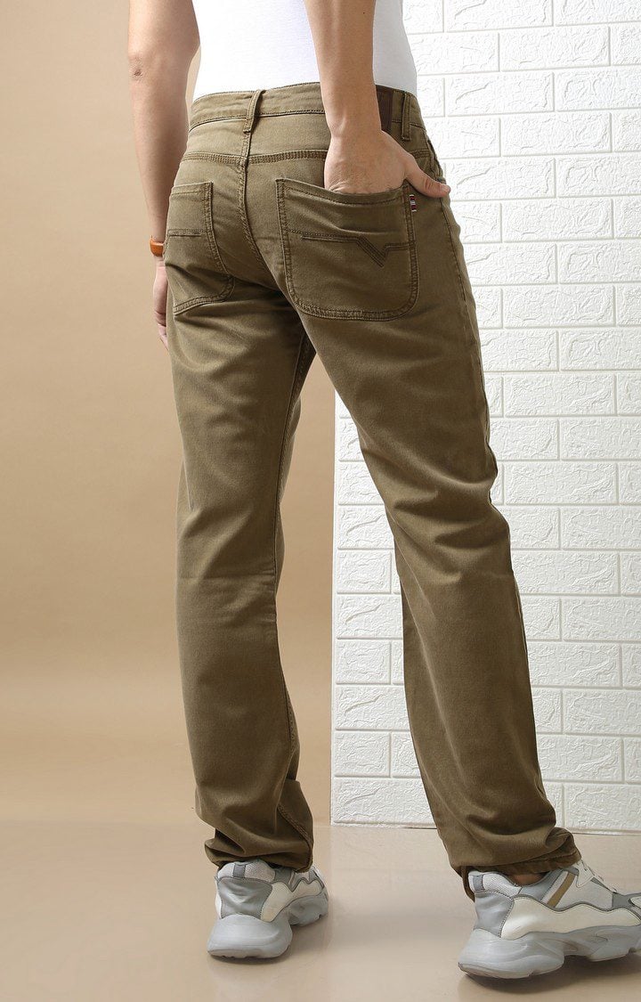 Men's Beige Cotton Straight Jeans