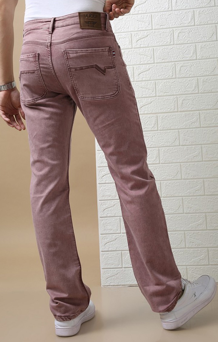 Men's Red Cotton Straight Jeans
