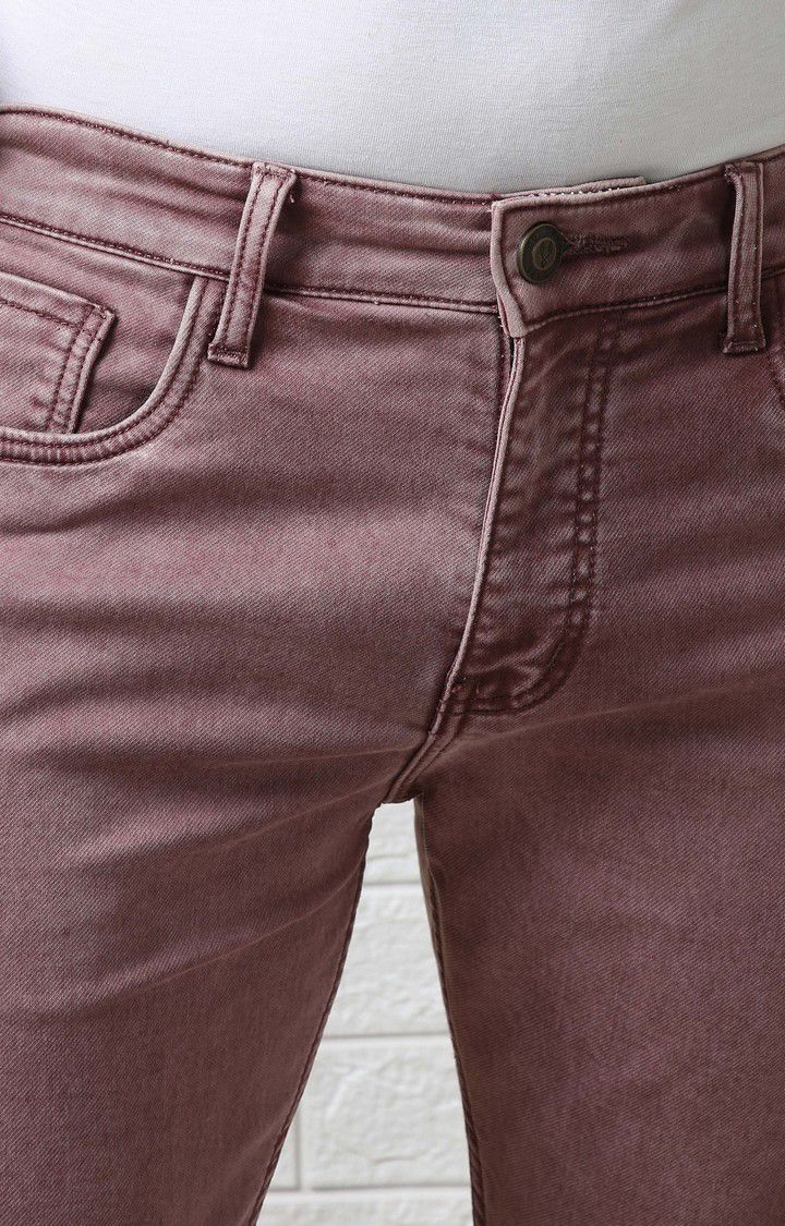 Men's Red Cotton Straight Jeans