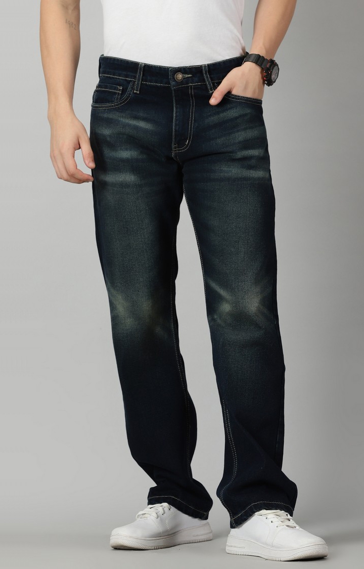 VUDU | Men's Navy Blue Cotton Straight Jeans