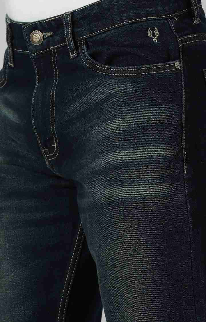 Men's Navy Blue Cotton Straight Jeans