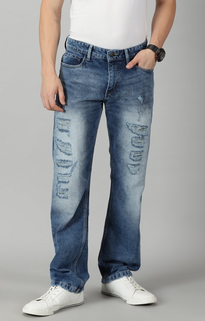 VUDU | Men's Blue Cotton Ripped Jeans