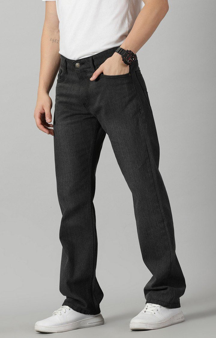 Men's Grey Cotton Straight Jeans