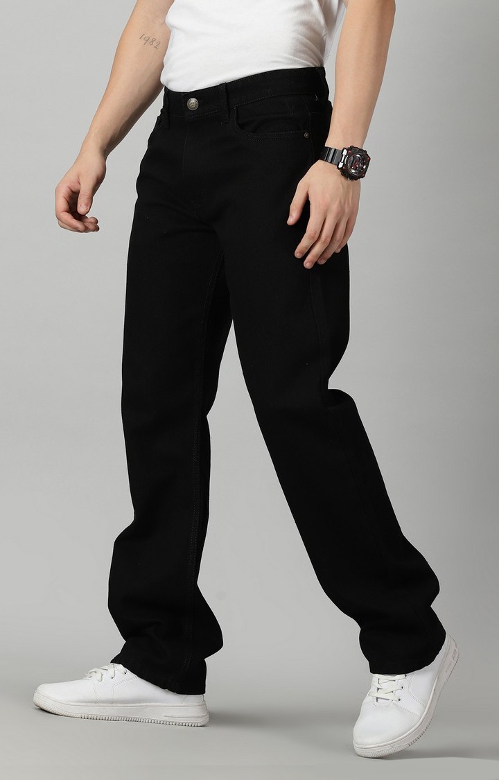 Men's Black Cotton Straight Jeans