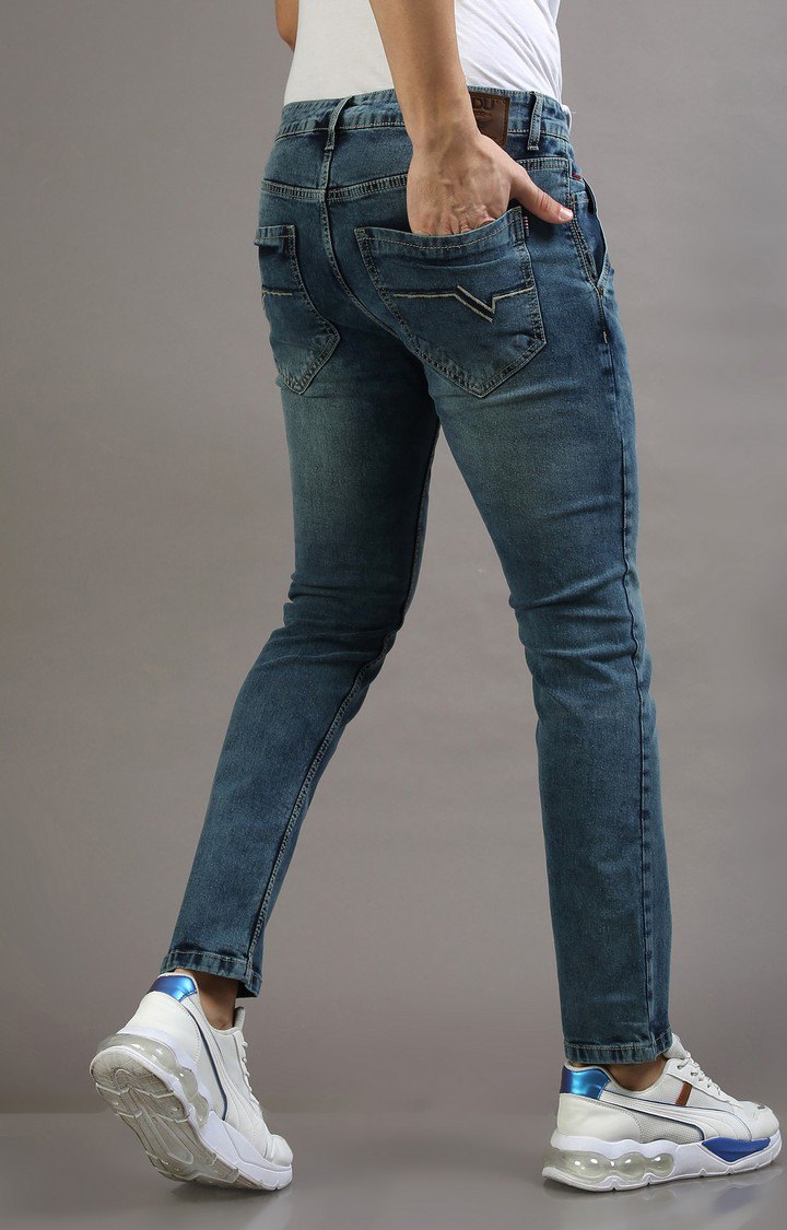 Men's Blue Cotton Slim Jeans