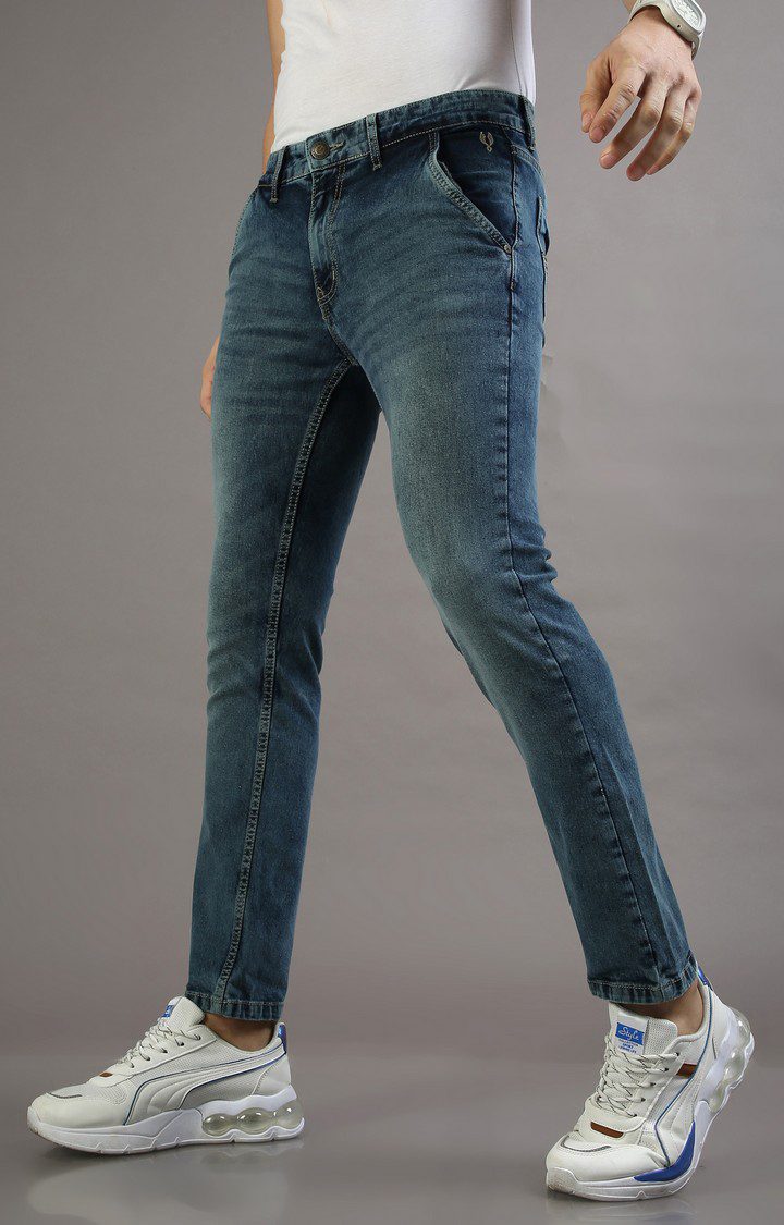 Men's Blue Cotton Slim Jeans