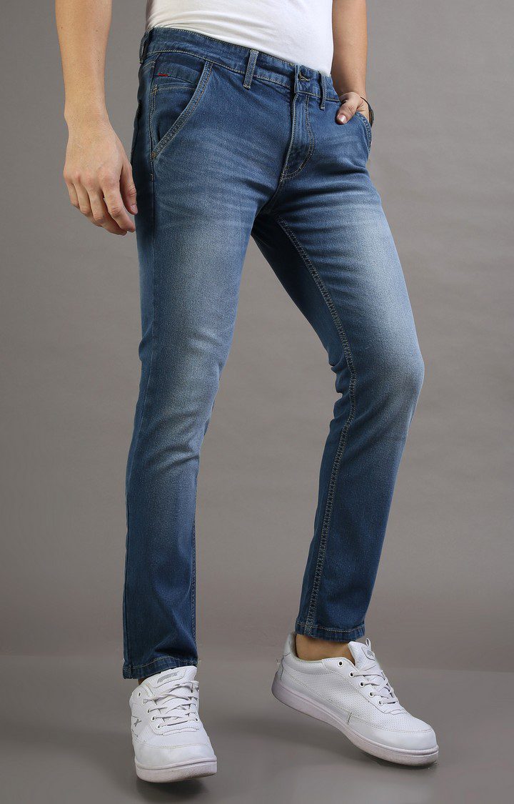Men's Blue Cotton Slim Jeans