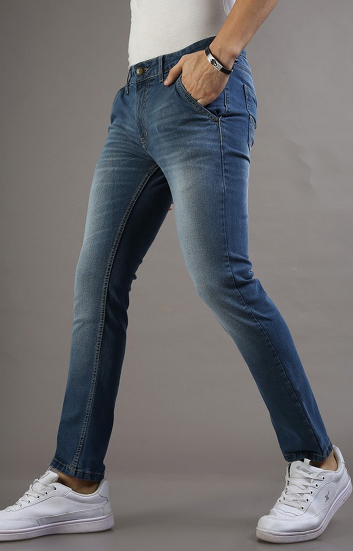 Men's Blue Cotton Slim Jeans