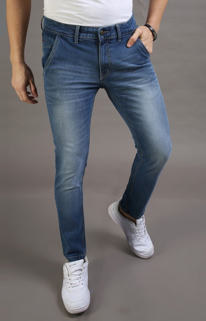 Men's Blue Cotton Slim Jeans